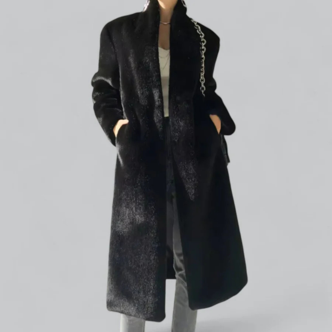 Damen Lange Winter Warme Trench Mantel | Schwarz