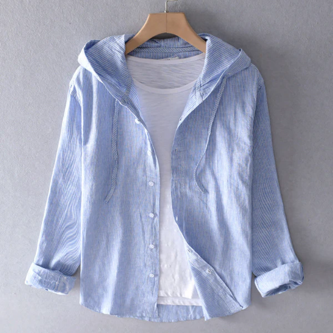 Men's Stripe Button Down Hooded Shirt | Spring