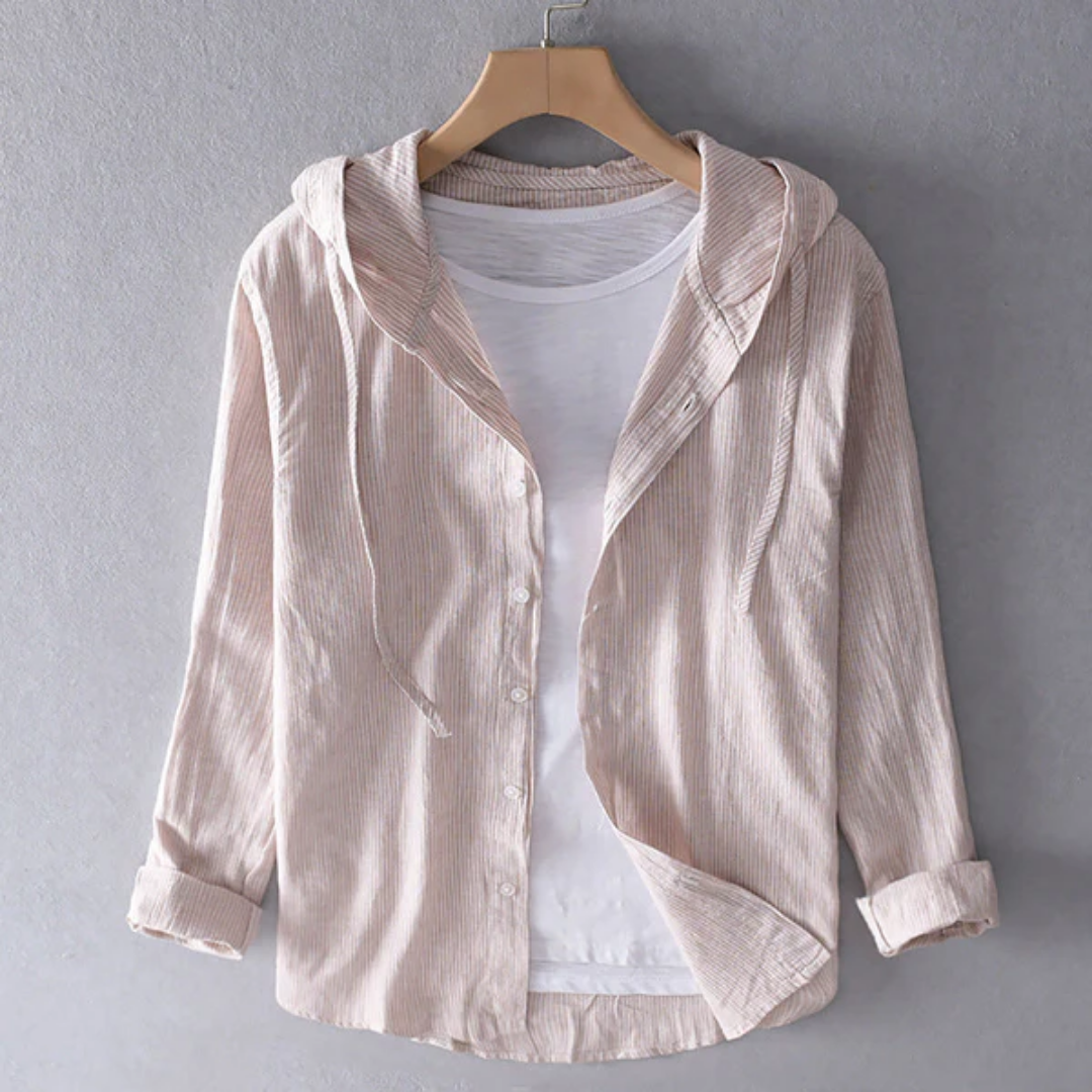 Men's Stripe Button Down Hooded Shirt | Spring