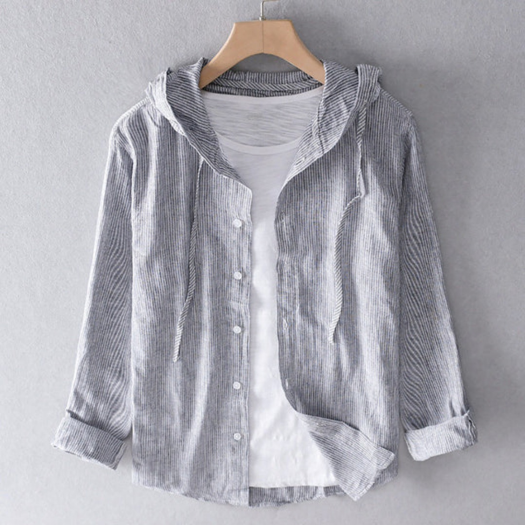 Men's Stripe Button Down Hooded Shirt | Spring