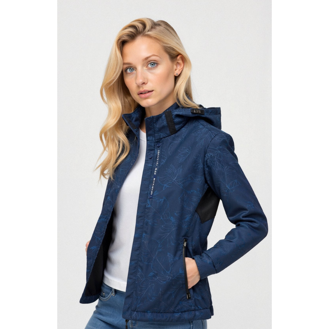 Damen Gedruckt Reißverschluss Winter Jacke | Kapuze