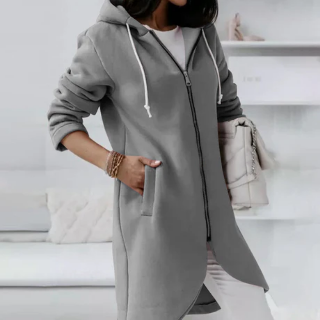 Women's Casual Zip Up Hooded Jacket | Long