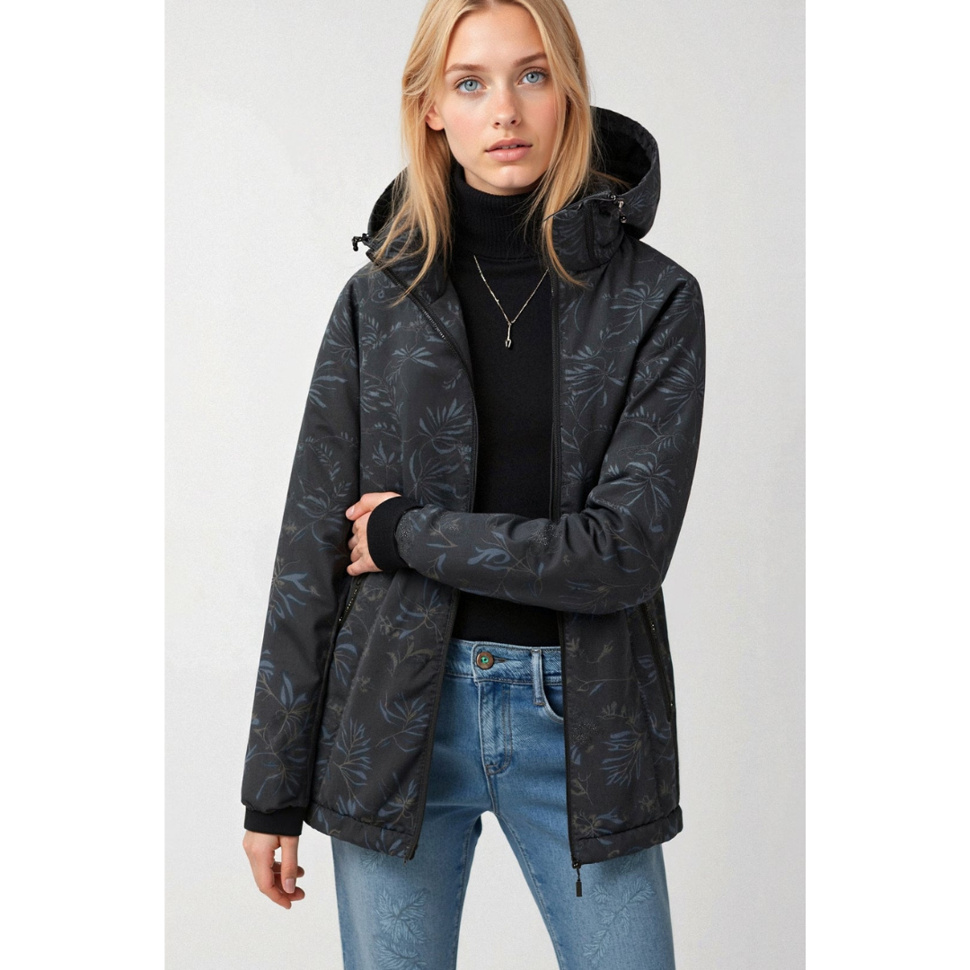 Damen Gedruckt Reißverschluss Winter Jacke | Kapuze