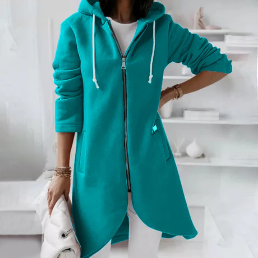 Women's Casual Zip Up Hooded Jacket | Long