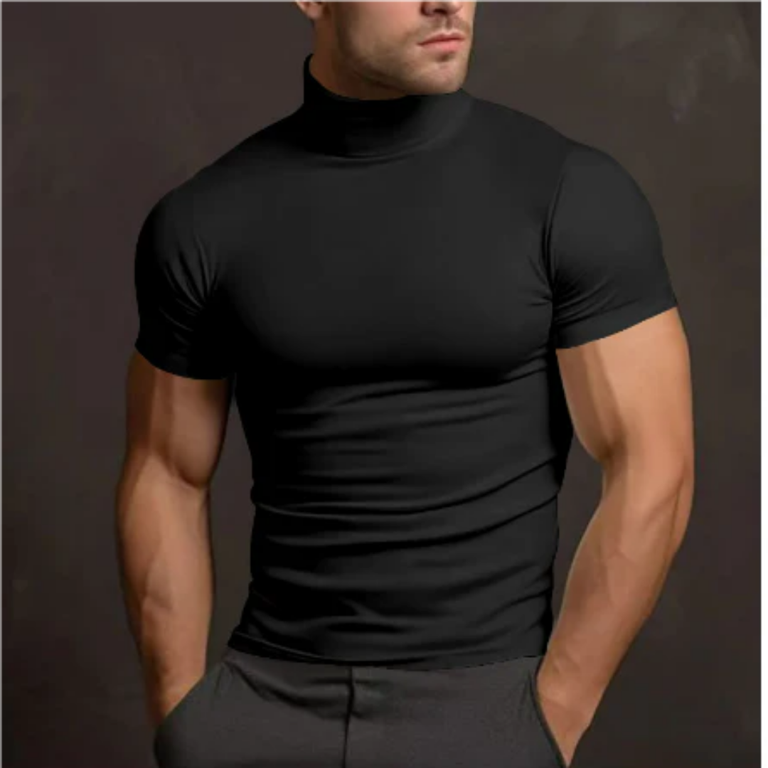 Men's Tight Turtle Neck Shirt | Short Sleeve