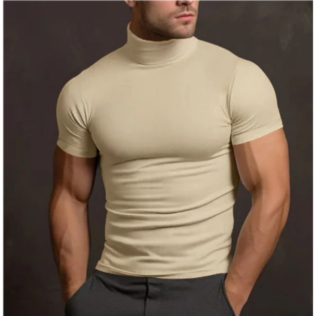 Men's Tight Turtle Neck Shirt | Short Sleeve