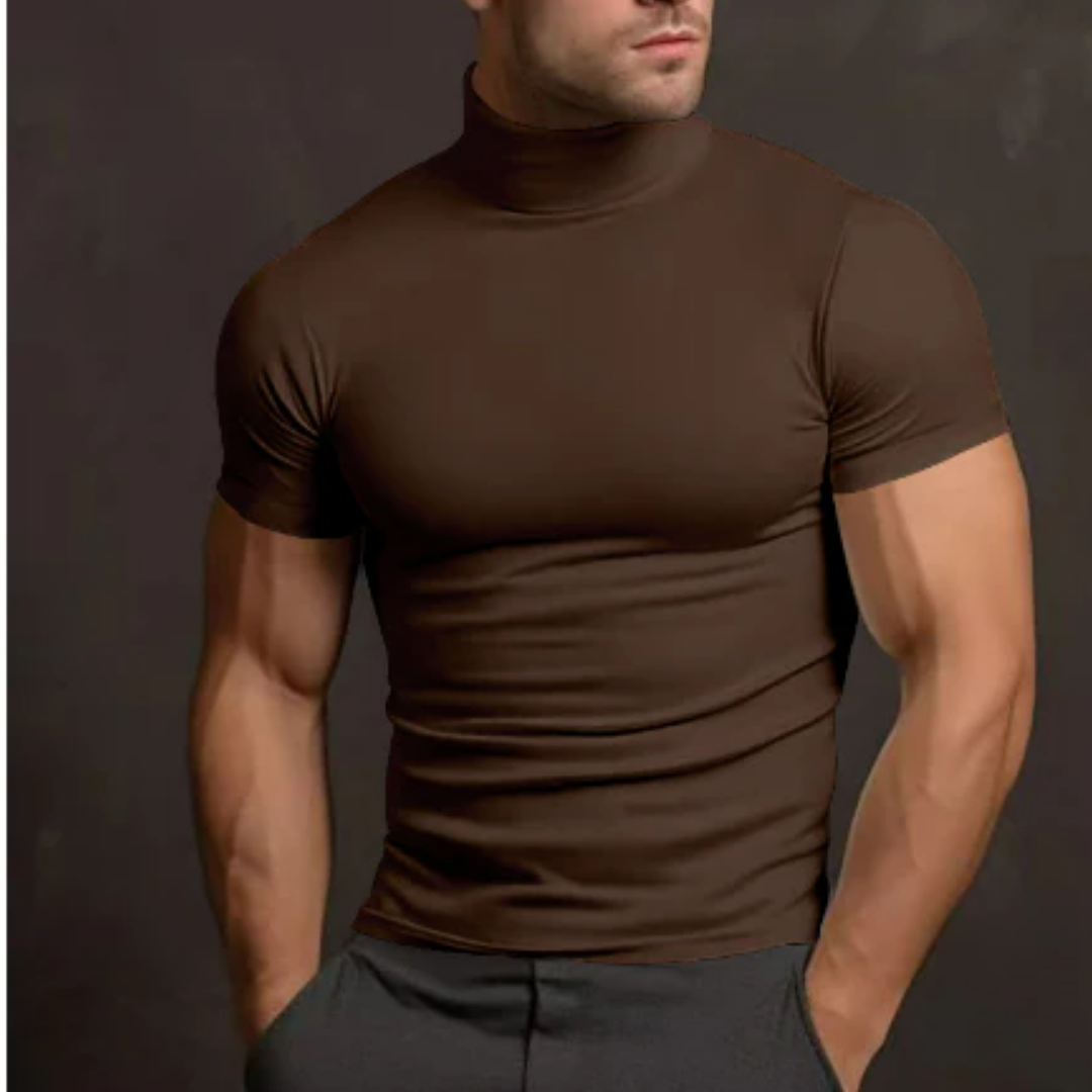 Men's Tight Turtle Neck Shirt | Short Sleeve