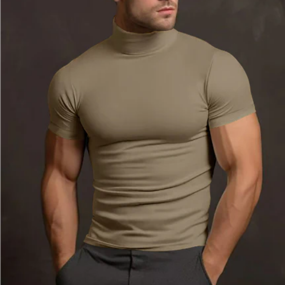 Men's Tight Turtle Neck Shirt | Short Sleeve