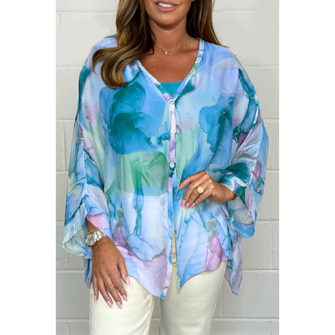 Women's Summer Floral Sheer Blouse | Long Sleeve