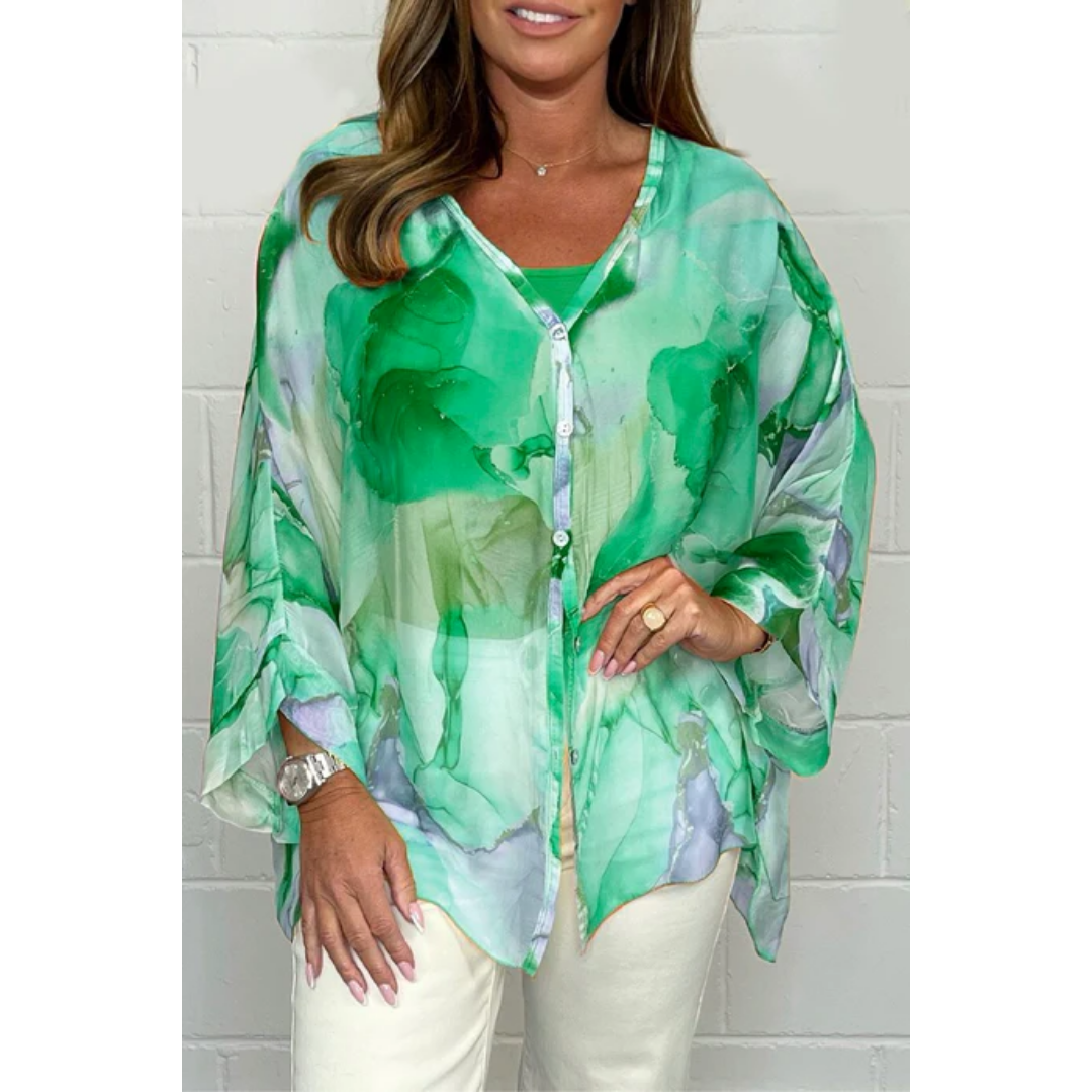 Women's Summer Floral Sheer Blouse | Long Sleeve