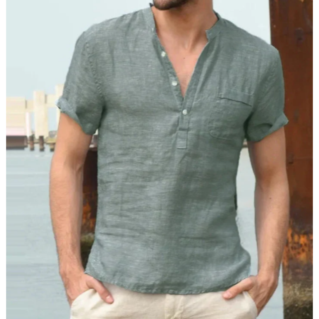 Men's Spring Beach Henley Shirt | Short Sleeve
