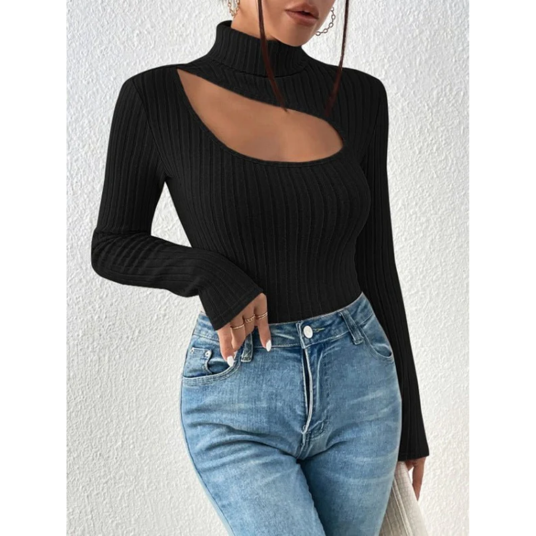 Women's Spring Turtle Neck Ribbed Top | Long Sleeve