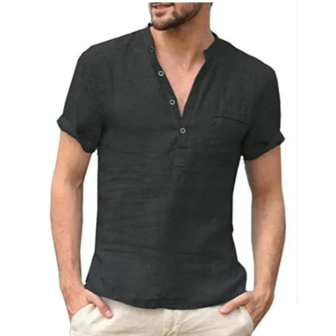 Men's Spring Beach Henley Shirt | Short Sleeve