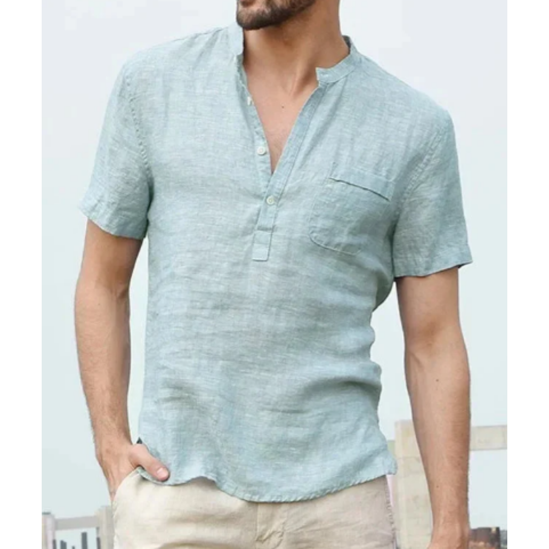 Men's Spring Beach Henley Shirt | Short Sleeve