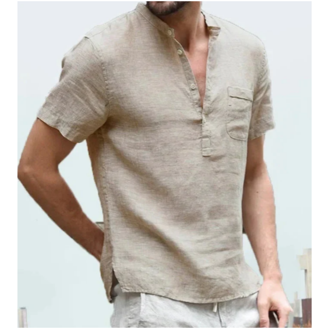 Men's Spring Beach Henley Shirt | Short Sleeve