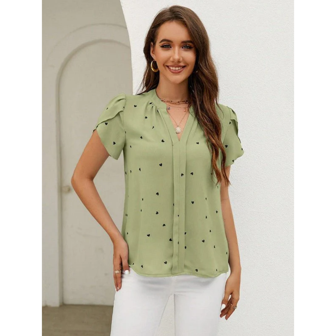 Women's Elegant V Neck Top | Short Sleeve
