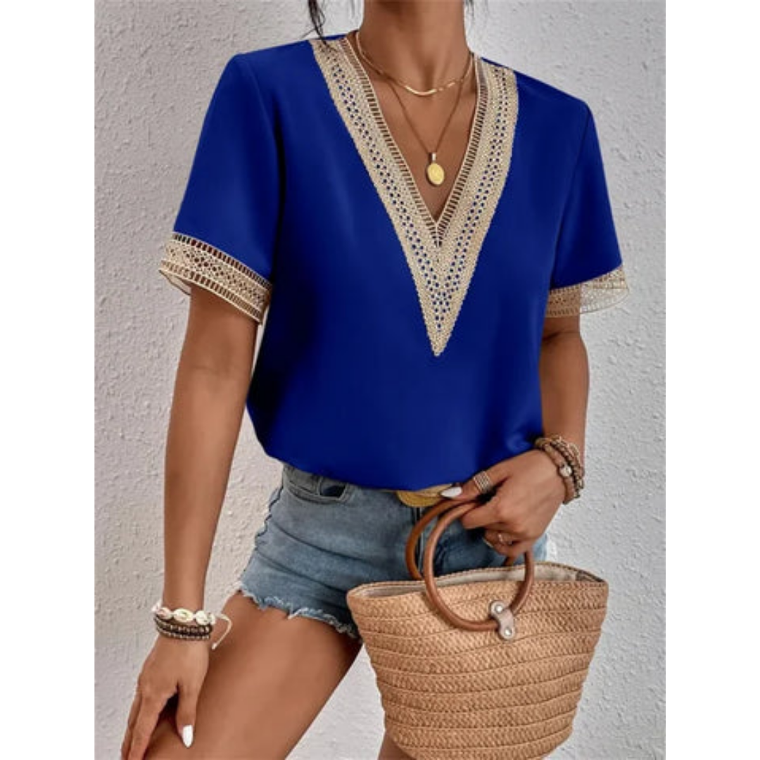 Women's Stylish Going Out V Neck Blouse | Short Sleeve