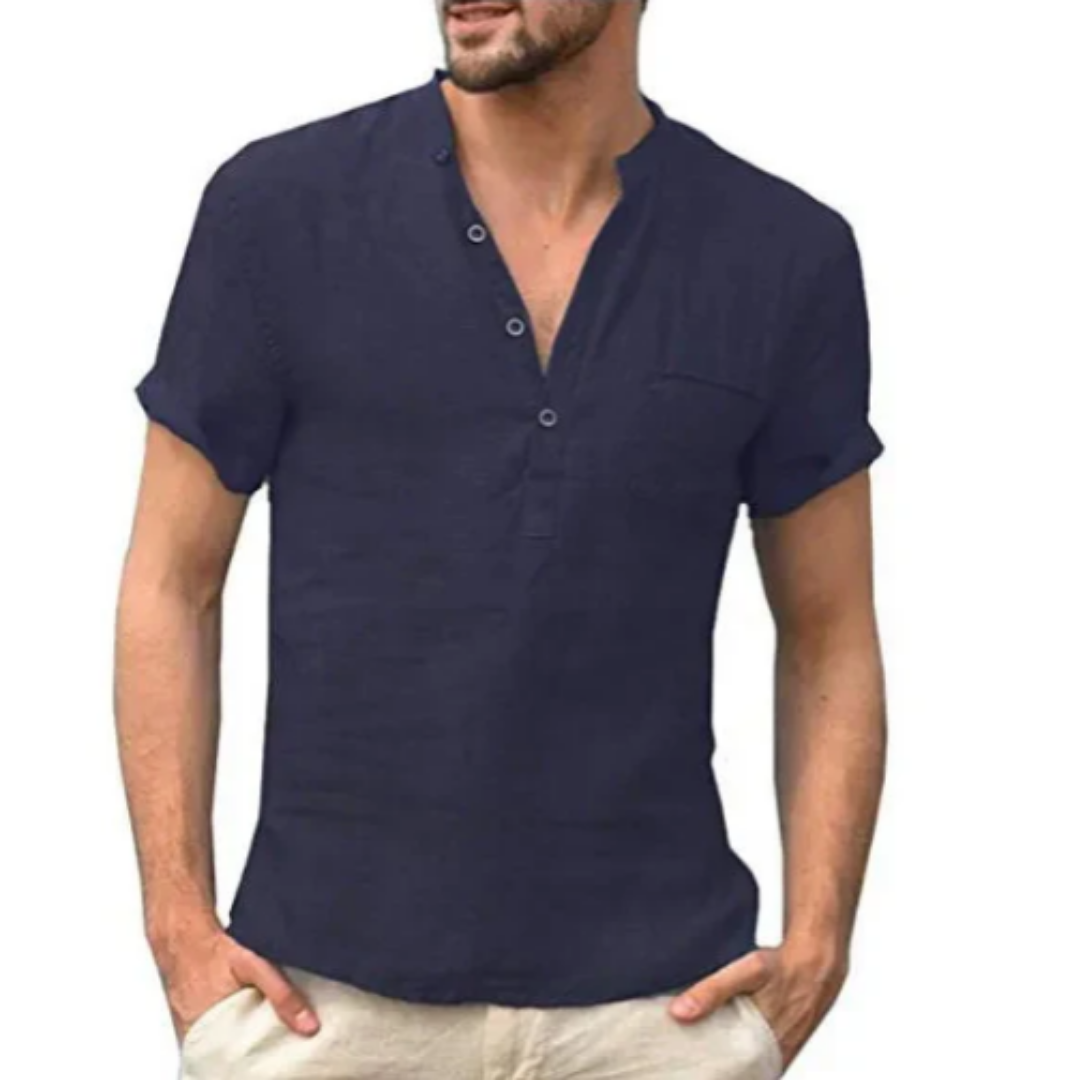 Men's Spring Beach Henley Shirt | Short Sleeve