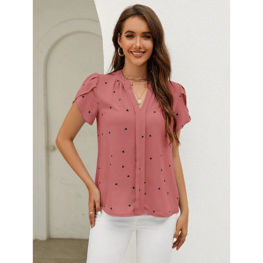 Women's Elegant V Neck Top | Short Sleeve