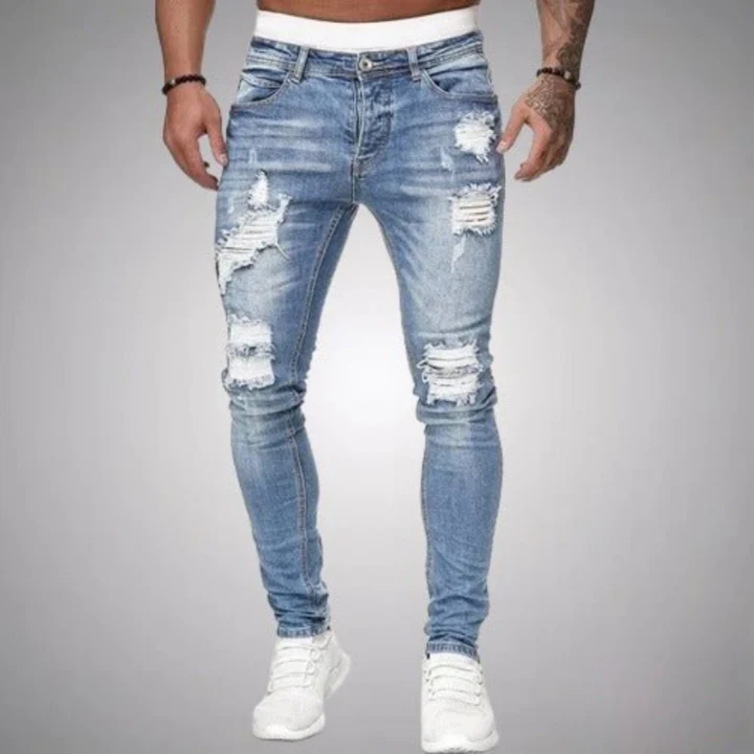 Men's Low Rise Fitted Tattered Jeans | Walking