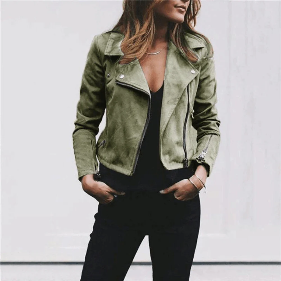 Women's Spring Zip Up Biker Jacket | Cropped