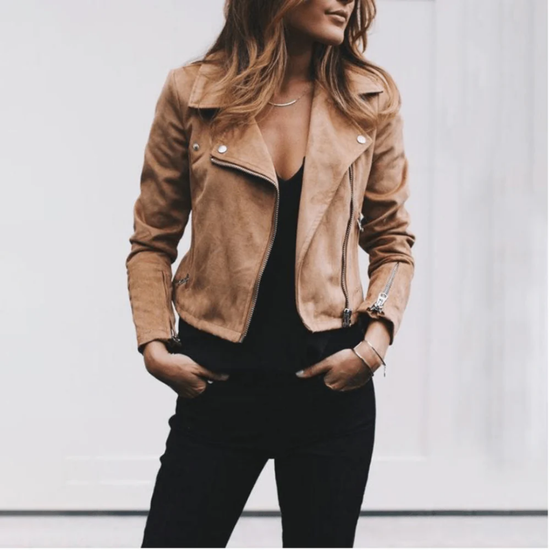 Women's Spring Zip Up Biker Jacket | Cropped
