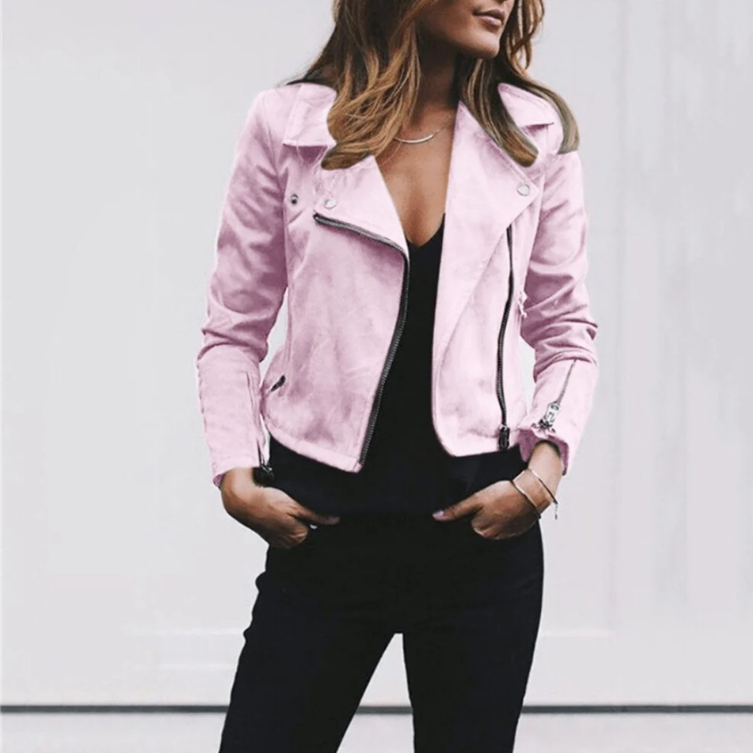 Women's Spring Zip Up Biker Jacket | Cropped