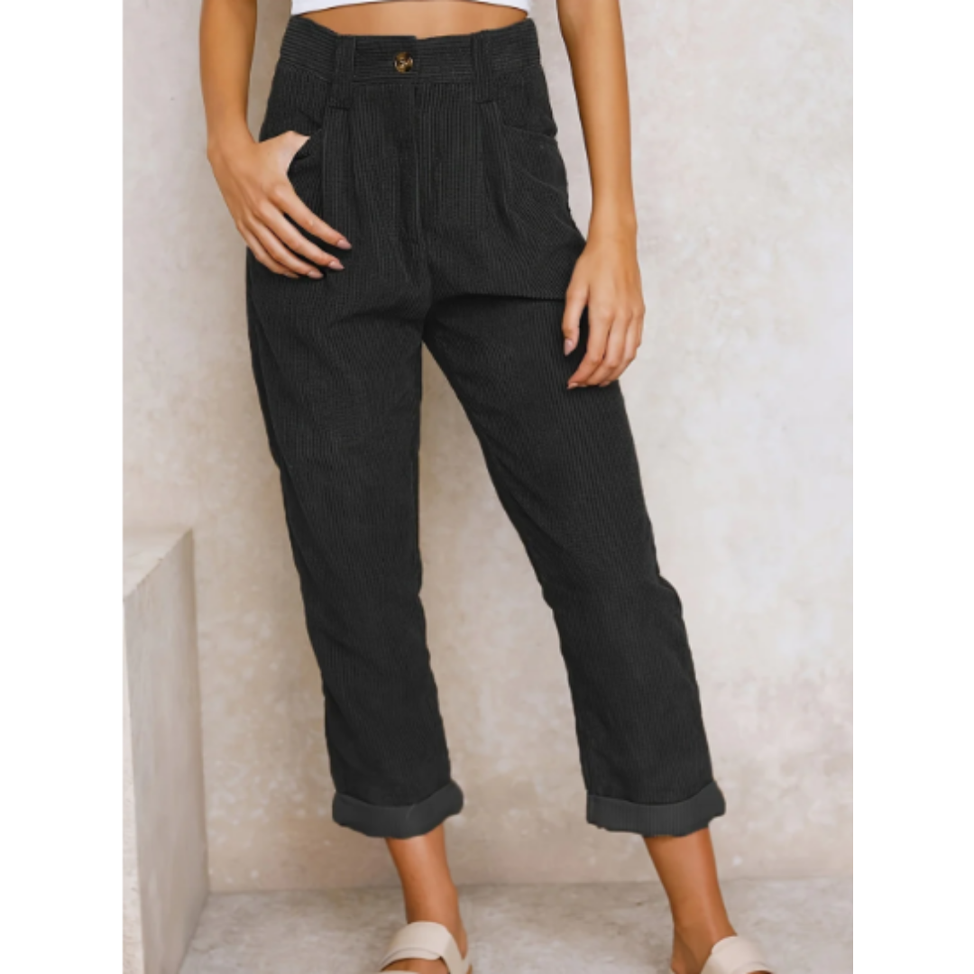 Women's Summer High Waisted Corduroy Pants | Cropped