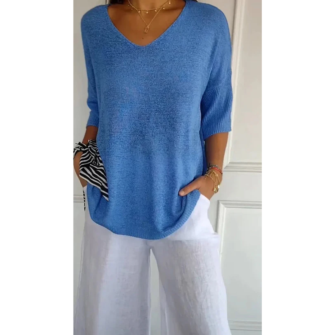 Women's Casual Summer 3 4 Sleeve Blouse | Ribbed