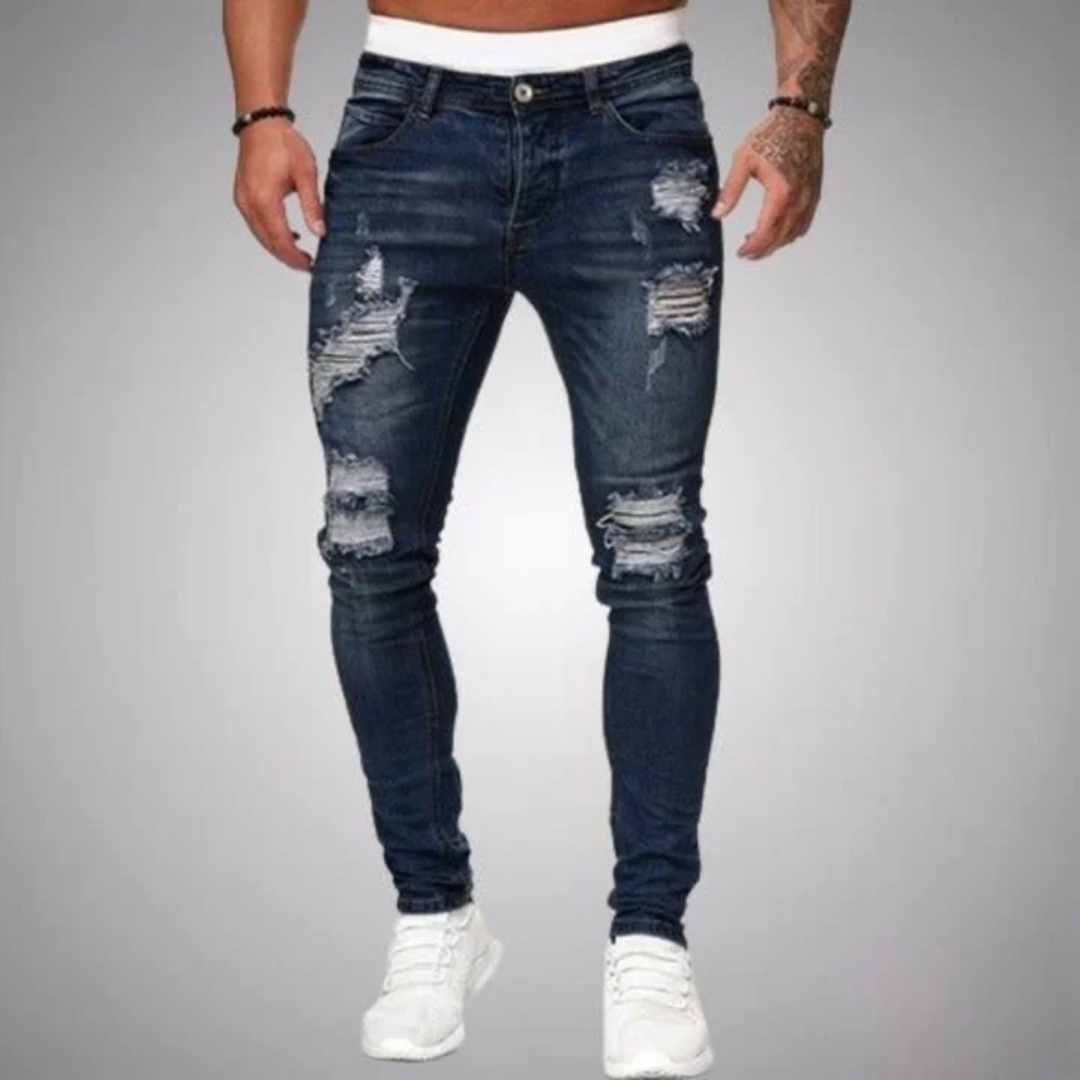 Men's Low Rise Fitted Tattered Jeans | Walking