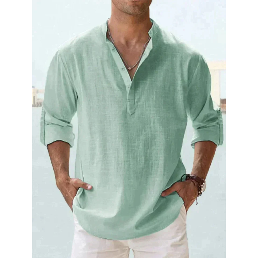 Men's Casual Summer Henley Shirt | Long Sleeve