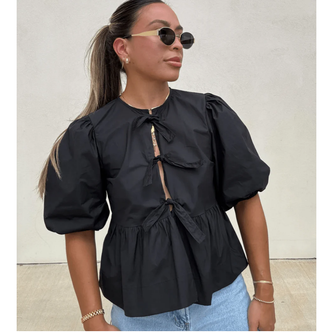 Women's Stylish Puff Sleeve Peplum Top | Short Sleeve