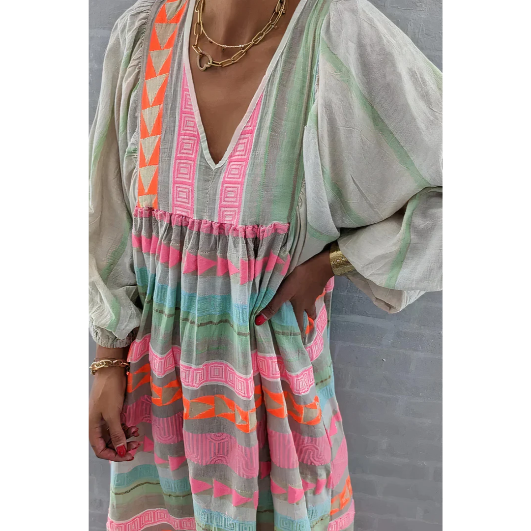 Women's Puff Sleeve Summer Boho Dress | Midi
