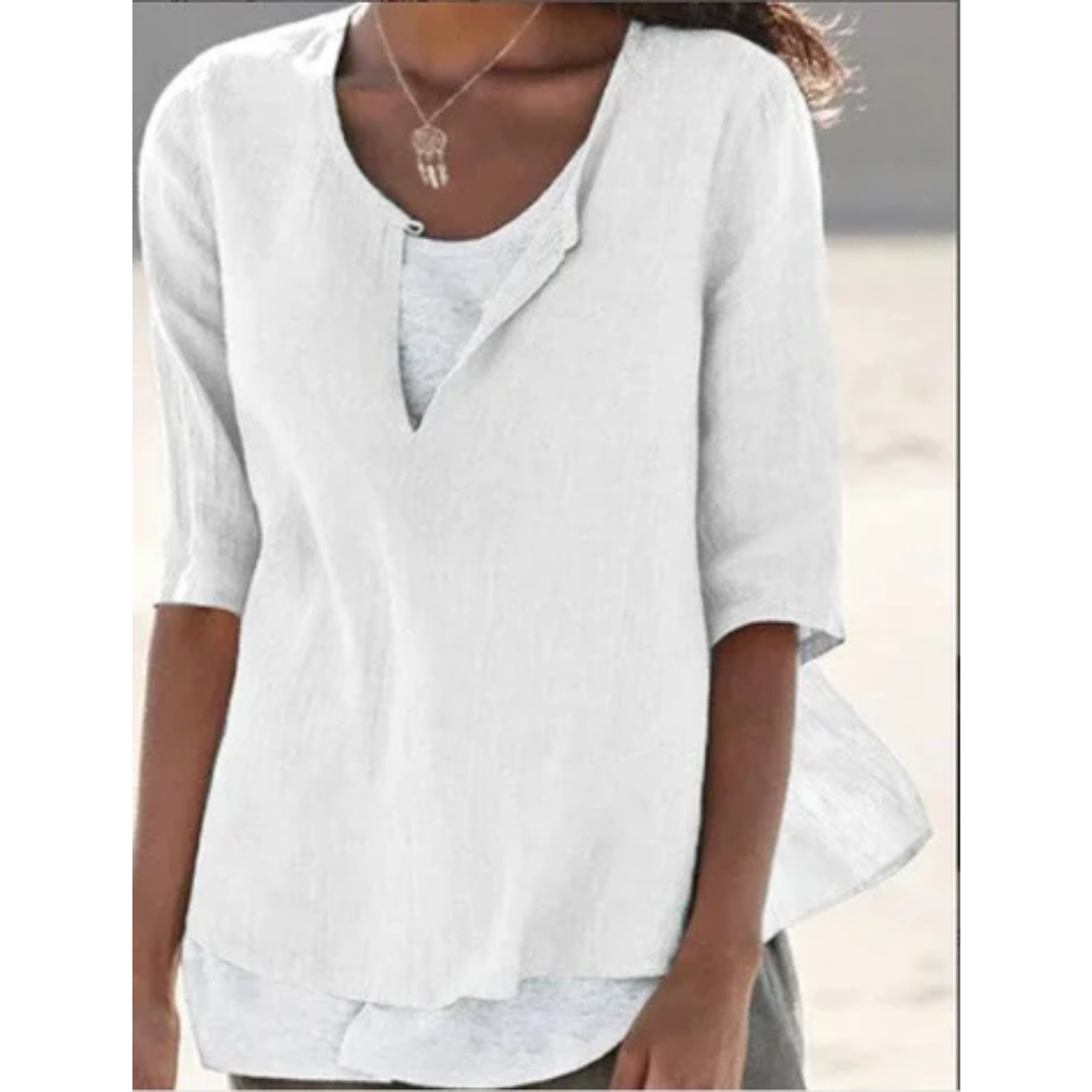Women's Casual Summer Layered Blouse | 3 4 Sleeve