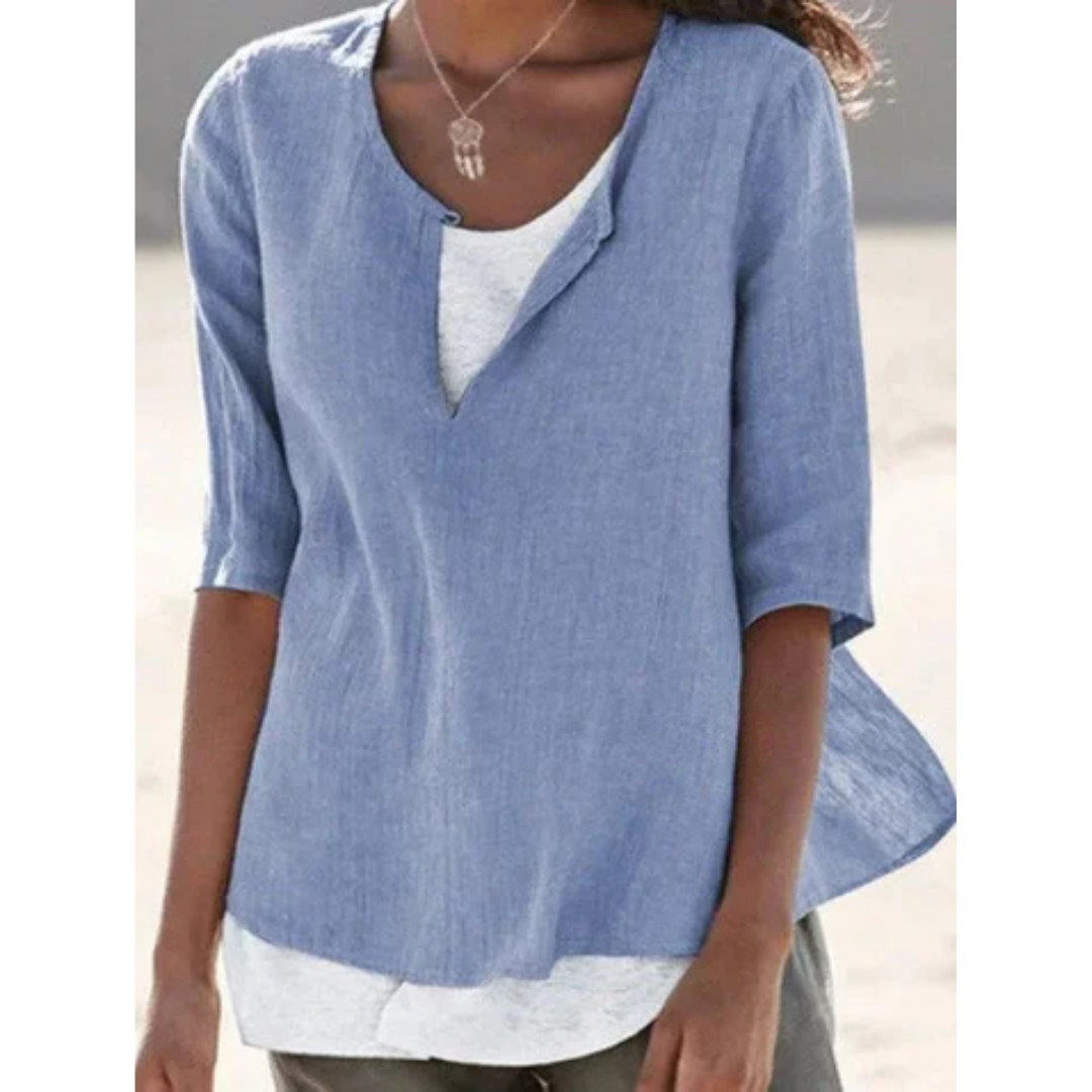 Women's Casual Summer Layered Blouse | 3 4 Sleeve