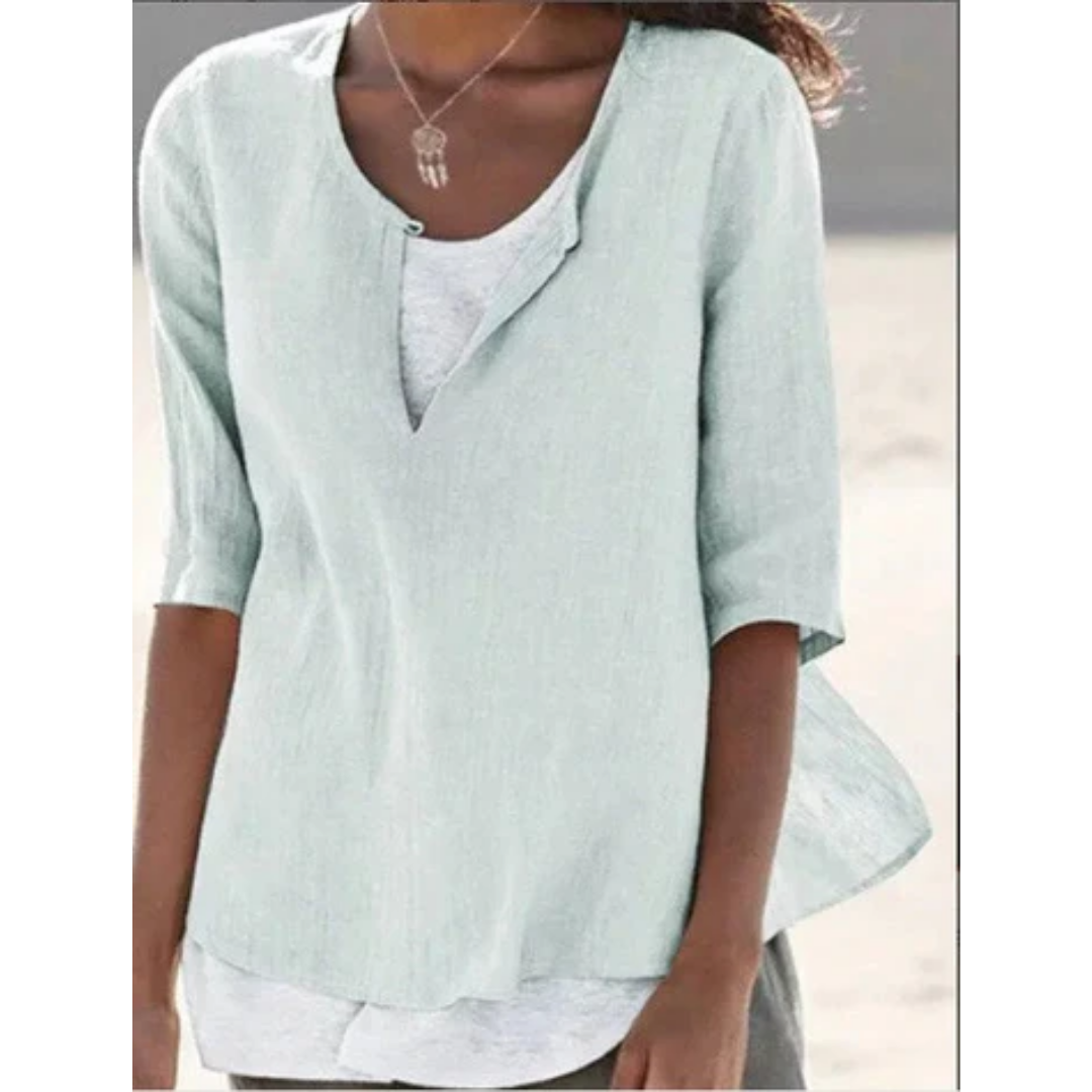 Women's Casual Summer Layered Blouse | 3 4 Sleeve