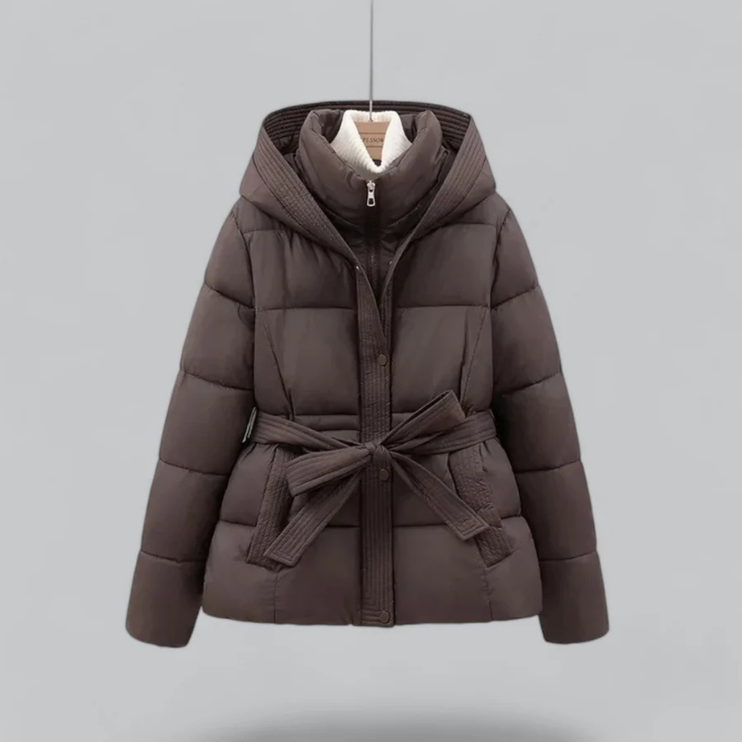 Damen Winter Puffer Gürtel Kapuze Jacke | Kurze