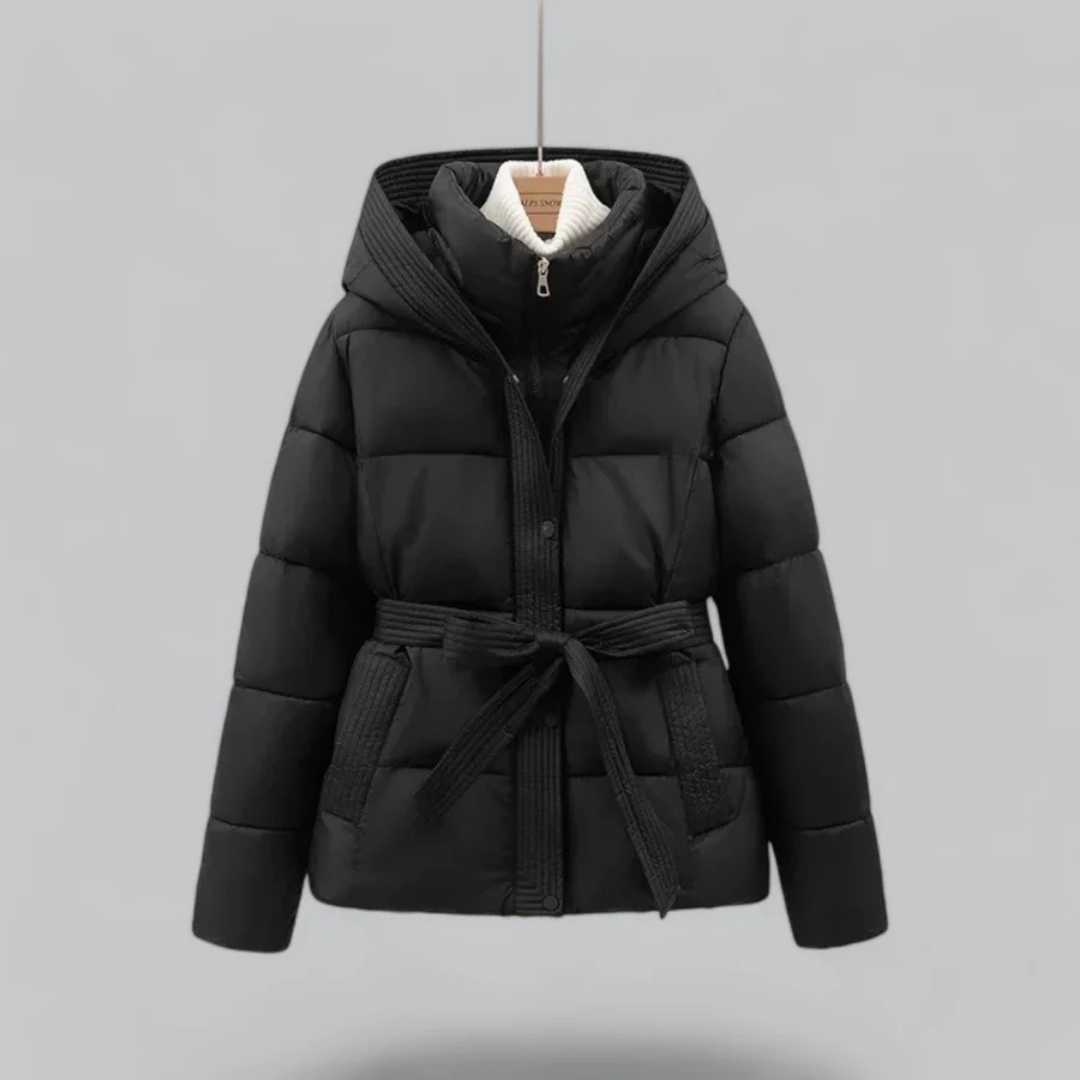 Damen Winter Puffer Gürtel Kapuze Jacke | Kurze
