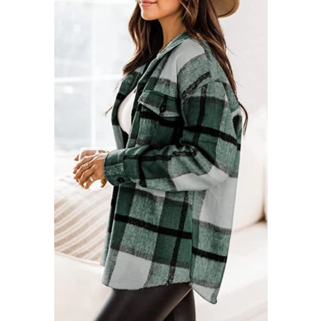 Women's Oversized Button Down Plaid Jacket | Long