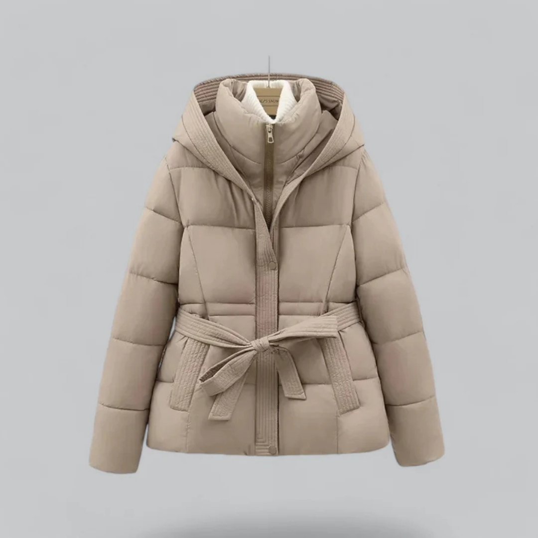 Damen Winter Puffer Gürtel Kapuze Jacke | Kurze