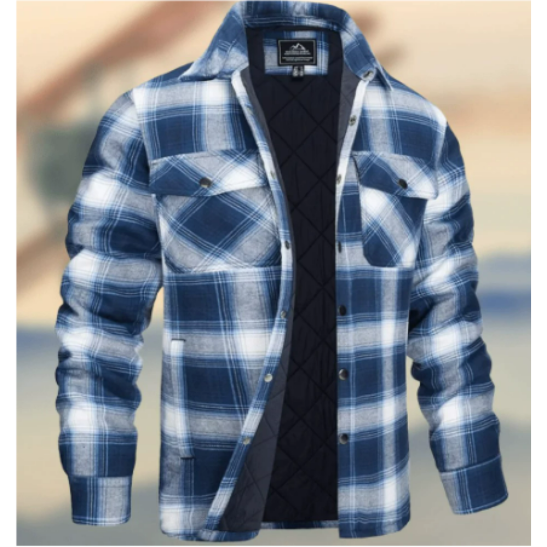 Men's Stylish Front Pocket Collared Jacket | Plaid