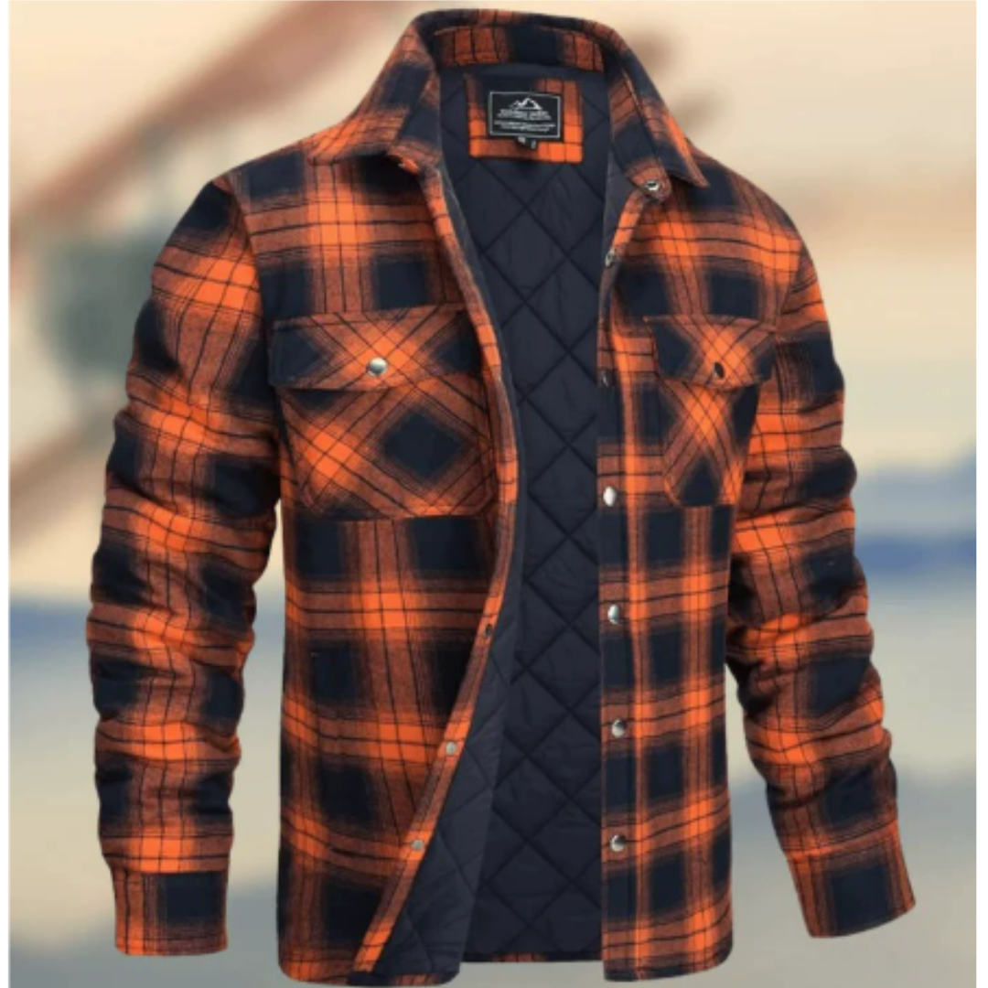 Men's Stylish Front Pocket Collared Jacket | Plaid