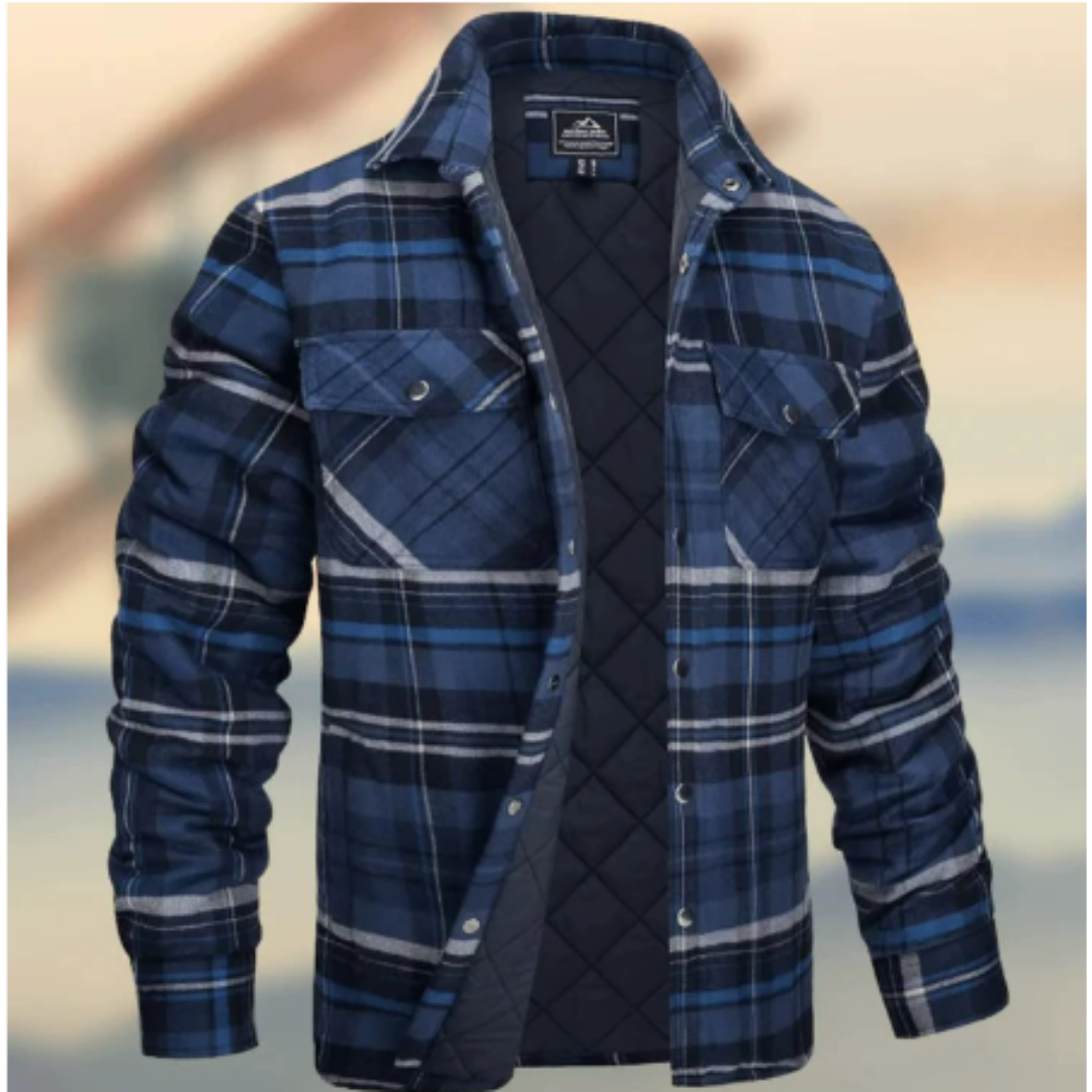 Men's Stylish Front Pocket Collared Jacket | Plaid
