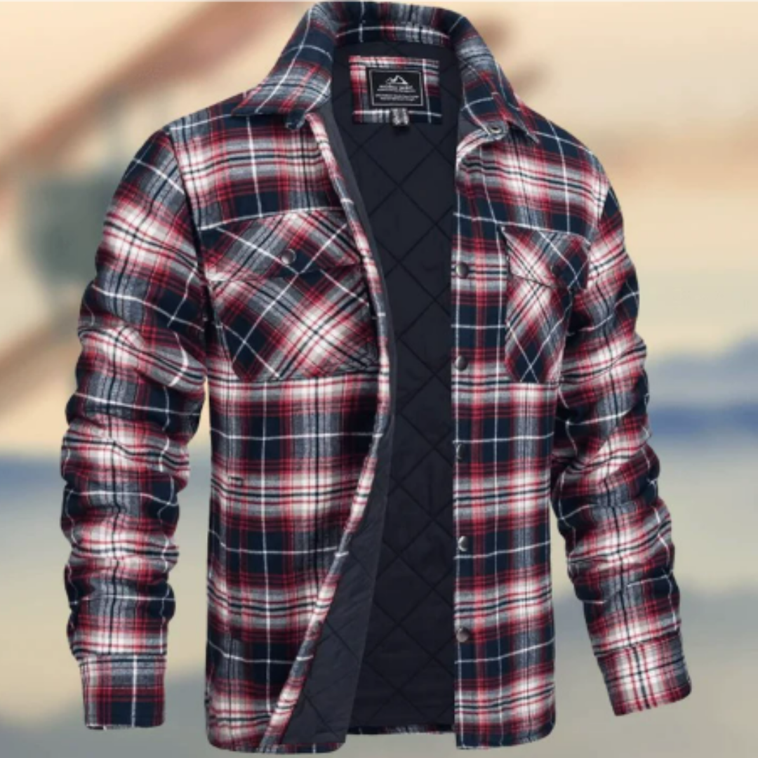 Men's Stylish Front Pocket Collared Jacket | Plaid