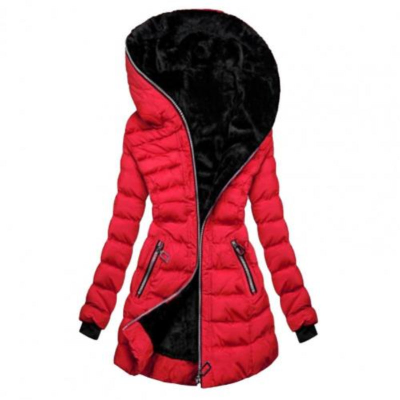 Damen Reißverschluss Puffer Langarm Jacke | Kapuze