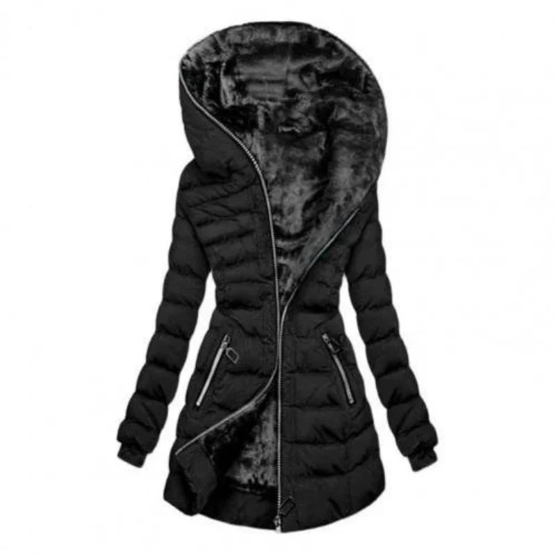 Damen Reißverschluss Puffer Langarm Jacke | Kapuze