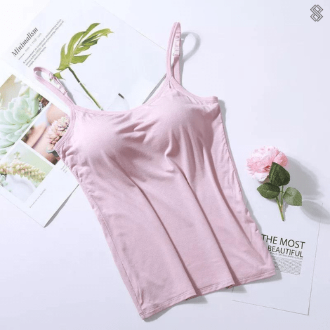 Damen Bequeme Cami Oberteil | Eingebauter BH
