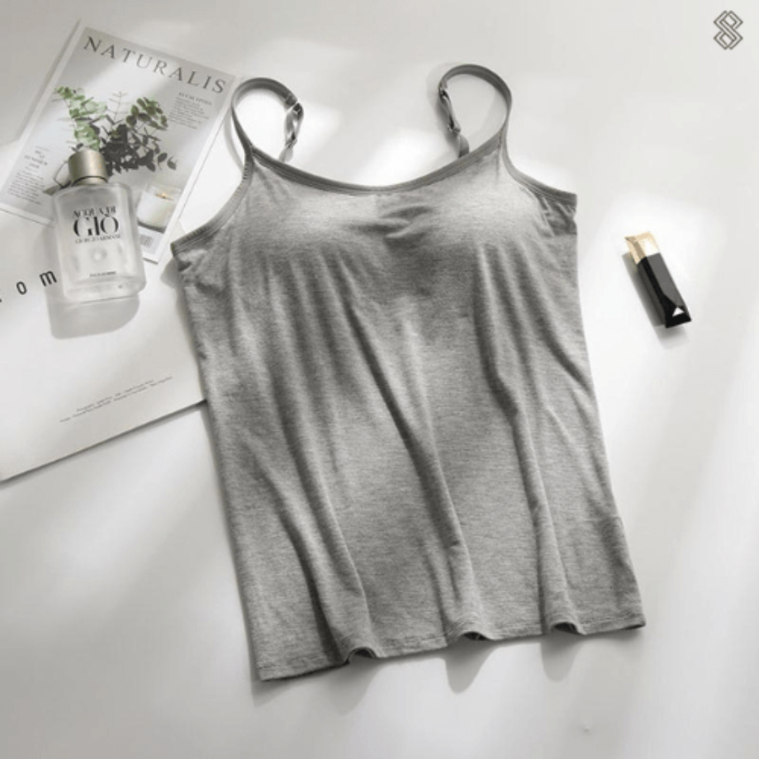 Damen Bequeme Cami Oberteil | Eingebauter BH