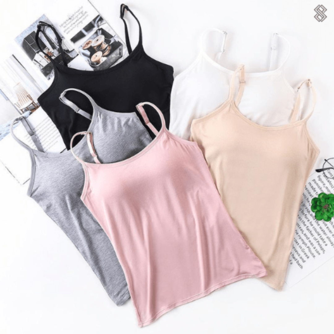 Damen Bequeme Cami Oberteil | Eingebauter BH